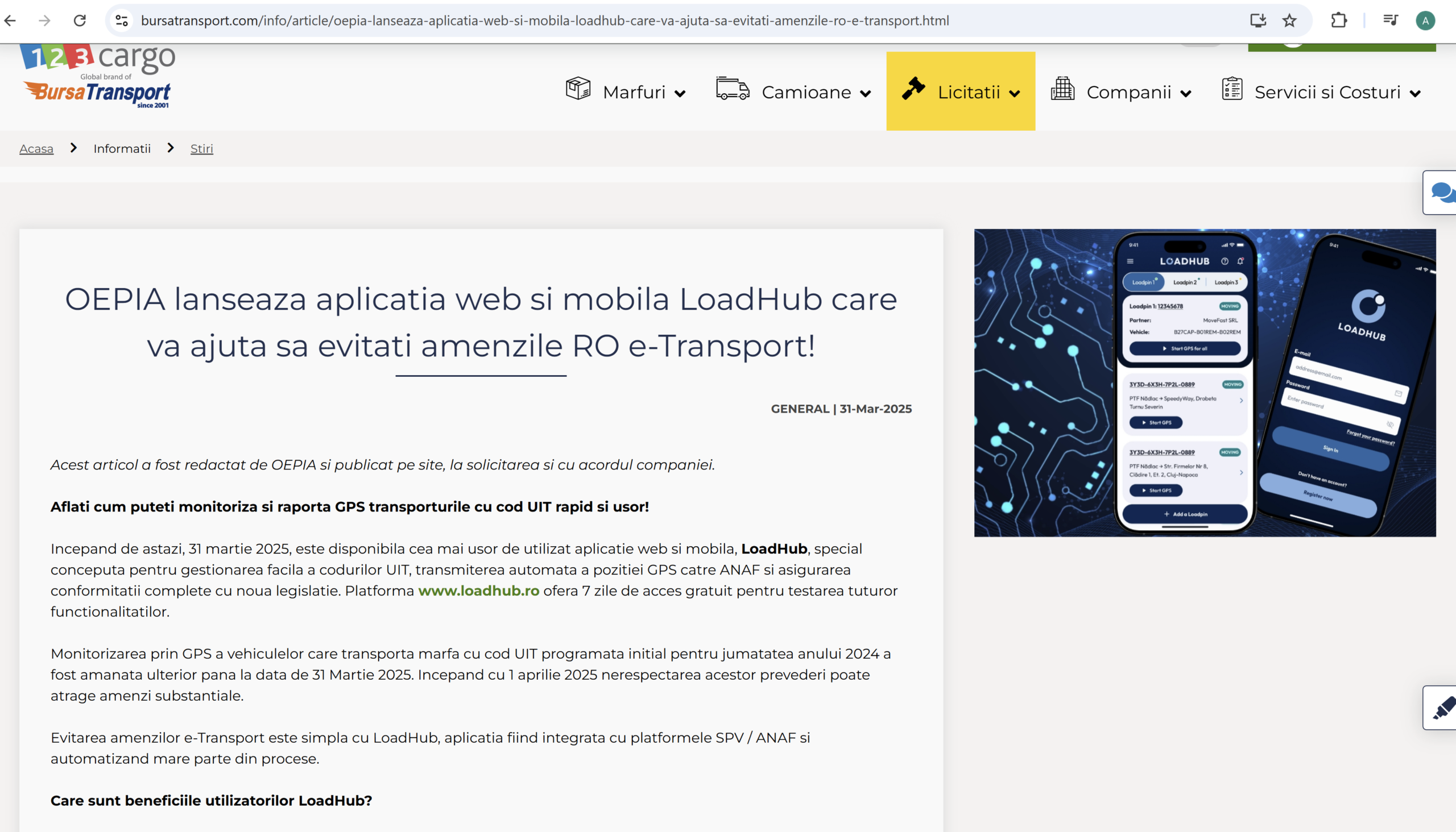 Lansarea LoadHub anuntata pe site-ul BursaTransport