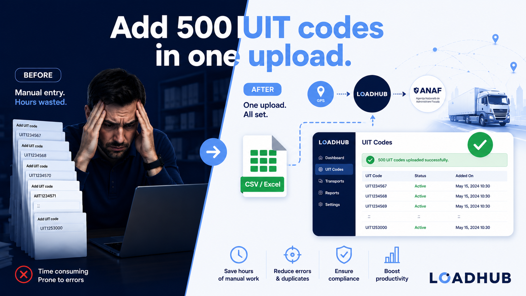 Bulk UIT codes upload