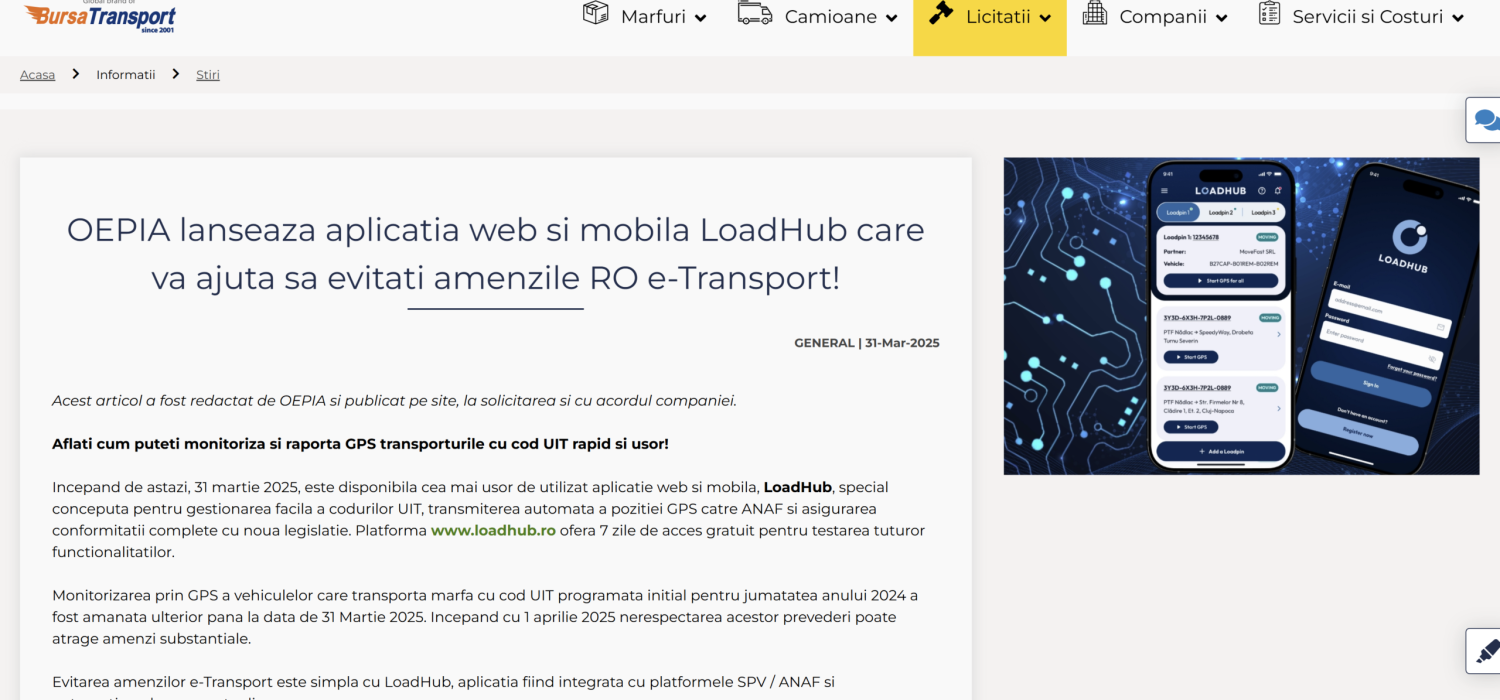Lansarea LoadHub anuntata pe site-ul BursaTransport