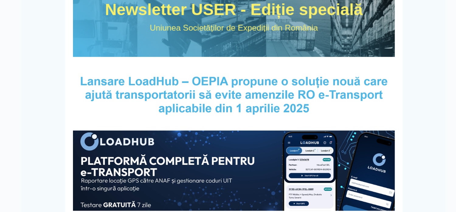 Lansarea LoadHub anunțată oficial în Newsletterul USER
